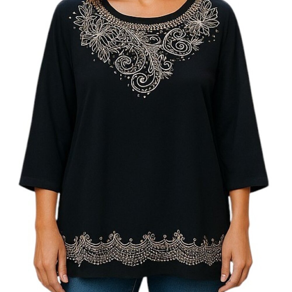 Alfred Dunner Embroidered Black Top